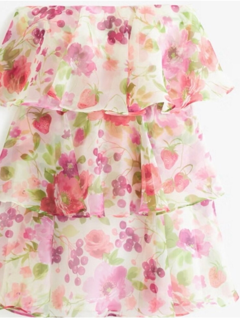 NWT Abercrombie & Fitch Strapless Floral Tiered Mini Dress - Pink, Green, White - Picture 2 of 7